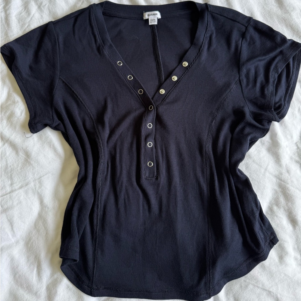 garage button up top navy blue shirt tshirt aesthetic going out fancy trendy